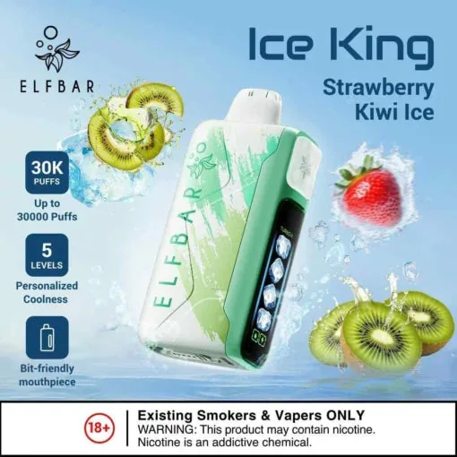 Elf Bar Ice King – Strawberry Kiwi Ice – 30K 30000 Puffs by Elf Bar at Vape Shop Ahmedabad