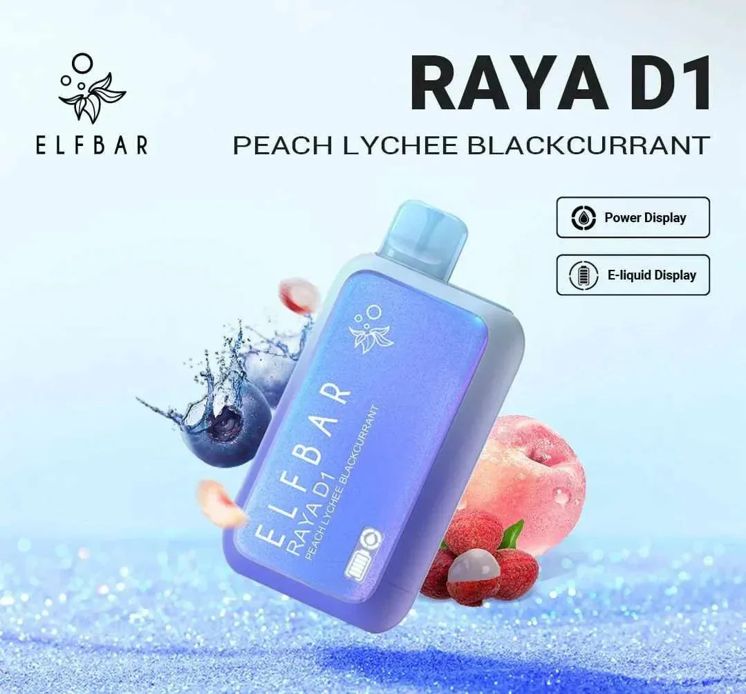 Elf Bar Raya D1 – Peach Lychee Blackcurrant by Elf Bar at Vape Shop Ahmedabad